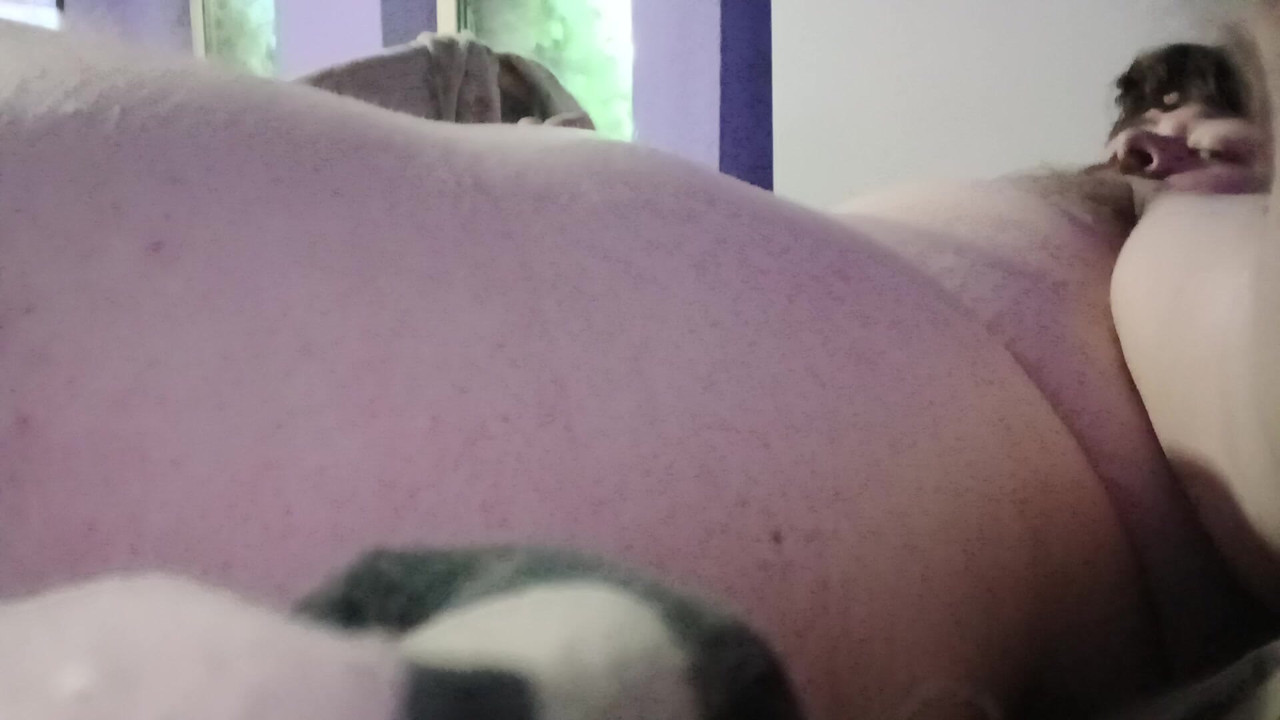 Chubby bear sticks giant dildo up their virgin ass