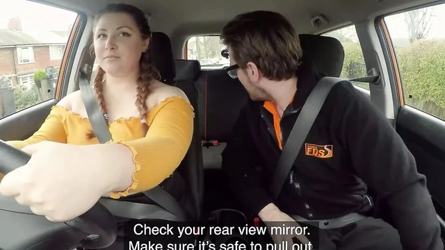 Chubby English bird publicly riding instructor