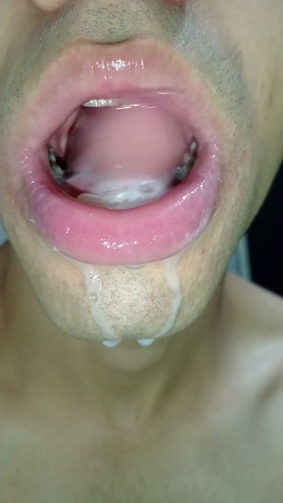mouth milk, long tongue, sloopy, hard, kiss, tongue, playing with your cum, submissive, throat | Clip 2