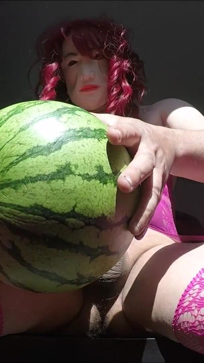 trans fucking a watermelon and cum | Clip 2