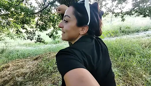 Beautiful girl gets lost in the woods with a stranger