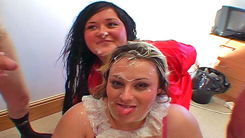 Grosses filles britanniques gourmandes, vraie soirée bukkake amateur