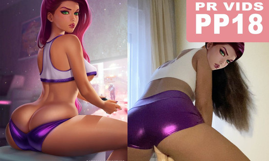 Teen titans - starfire desliza la polla a través de pantalones cortos de satén