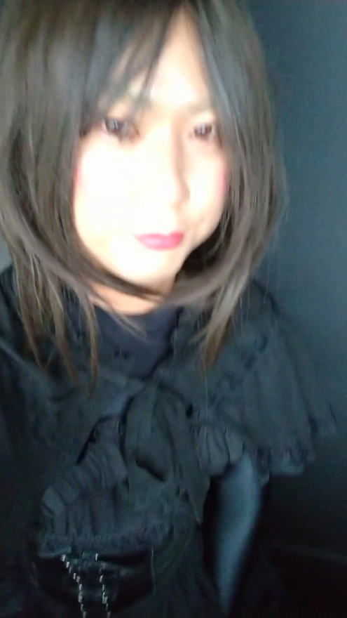 I couldn't hide the big dick of a cross-dressing boy wearing a black dress, and it came out and I touched it myself and masturbated comfortably. | Clip 2