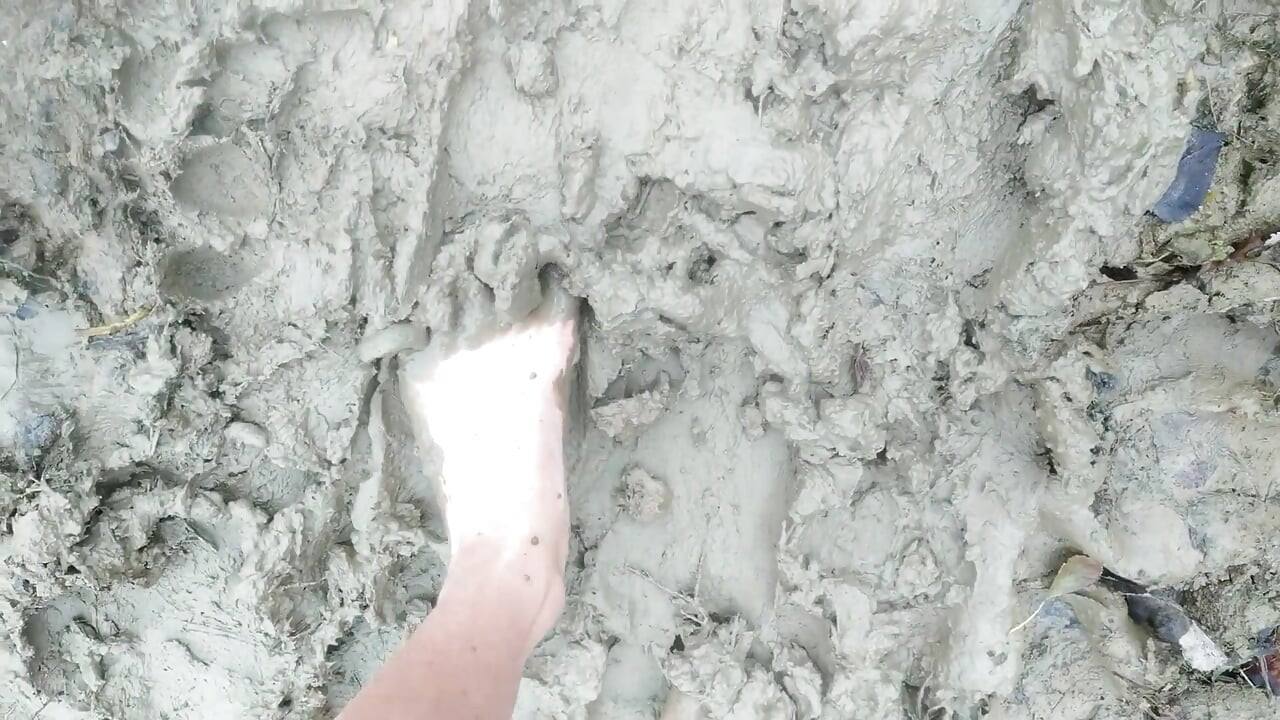 Stepping in Mud Barefoot - Dirty Feet and Jerk off and Stepping on Own Cum at the End
