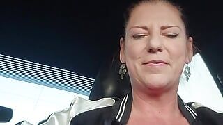 MILF Masturbates and Squirts with Huge Cucumber in Grocery Store Parking Lot