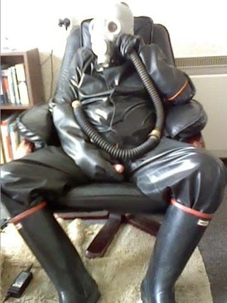 Cock play in new gasmask.