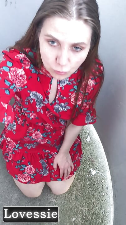 A beautiful MILF in a red dress sucked her neighbor's cock on the balcony and invited him back to her place - Lovessie