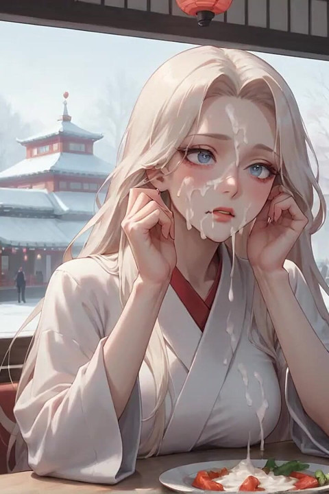 Sexy, schmutzige Verführung in einem schneeigen Café mit Kimono-Cream Drip - geiler hardcore-porno!