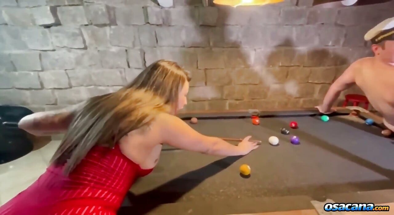 Playing pool with two hot babes at the bar