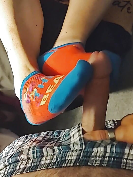 Hot Little Footjob - Pink & Blue Ankle Socks Sockjob - Cum On Socks
