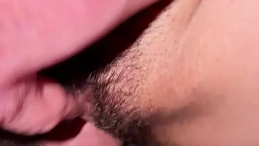 Creamy handjob with fucking hairy pussy cum inside