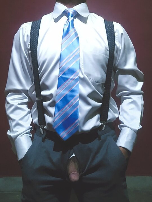 Masturbating in satin shirt and tie