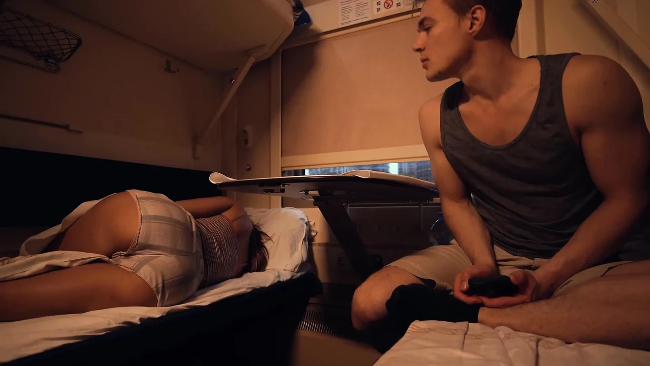 Jerking off on Her Ass on the Train, Lucky That She Got Turned on and Let Herself Be Fucked