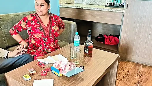 Indian couple intimate in hotel room