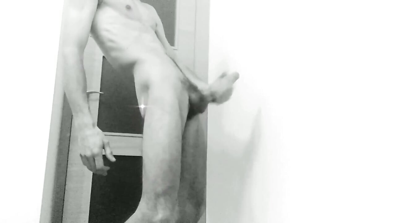 Masturbation of This Slim Handsome Boy with Big Cock in Black and White