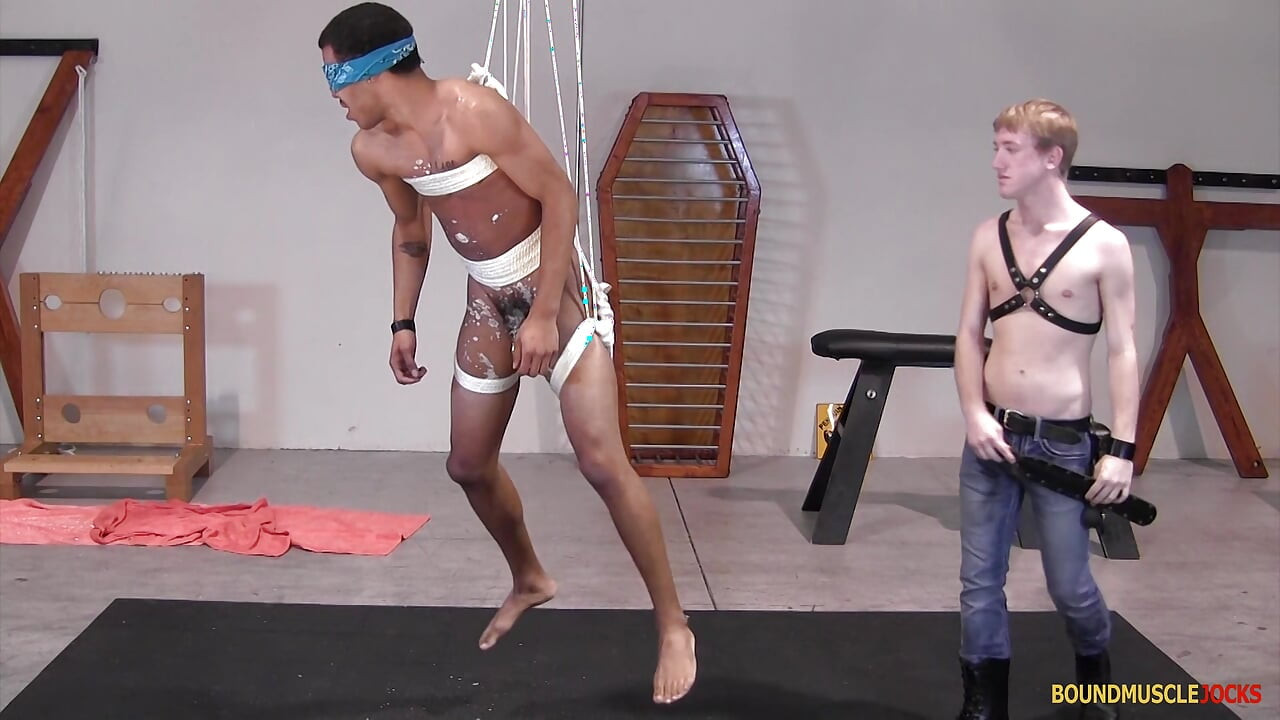 BoundMucleJocks: Kinky Dom Tommy Dean Wax Torments His Black Sub Damon