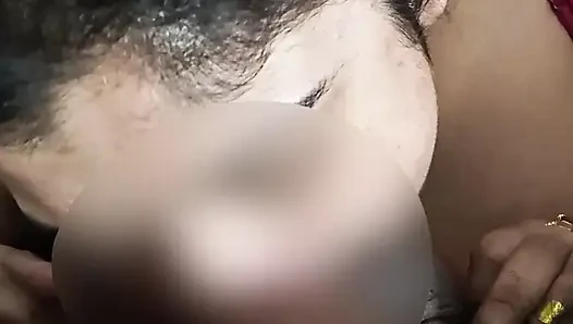 Desi wife in red night dress gives sloppy blowjob & gets hard fuck by husband