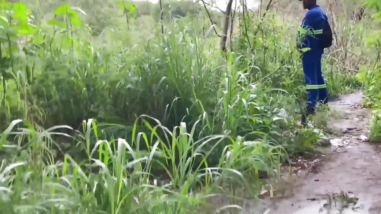 Ένας εργάτης πέρασε μέσα από το πάρκο και πήρε πίπα.