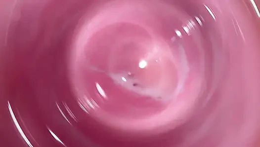 Camera deep inside Mia's teen creamy pussy