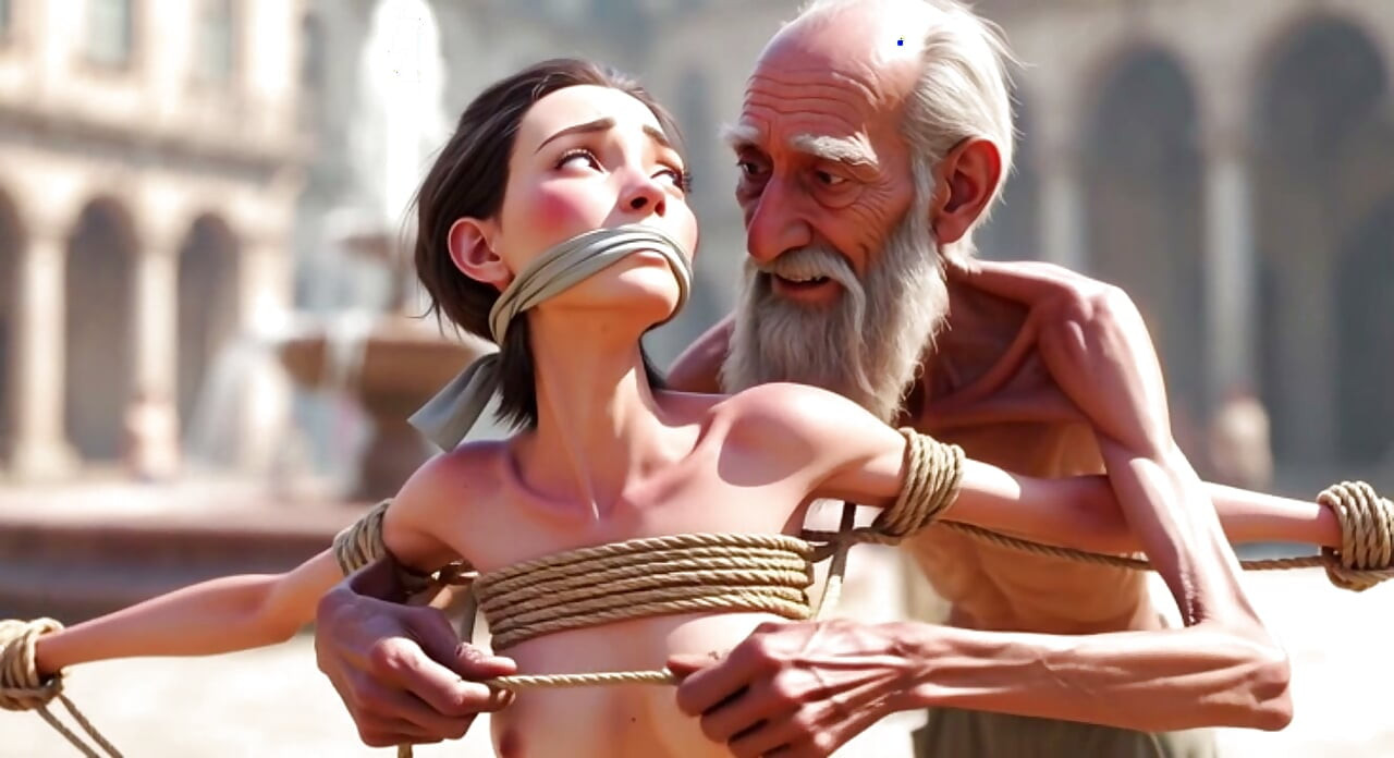Public Street Bondage - Old Man Touching Helpless Horny Woman