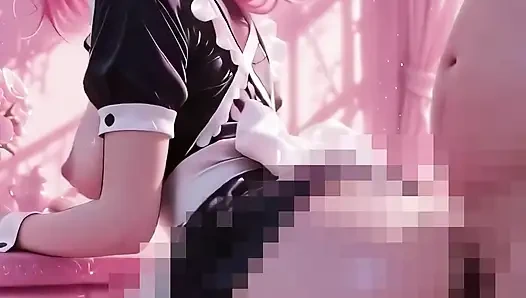Horny Pink Hair Maid Gets Her Tight Pussy Filled With Thick Cum in Pink Room - Messy Creampie