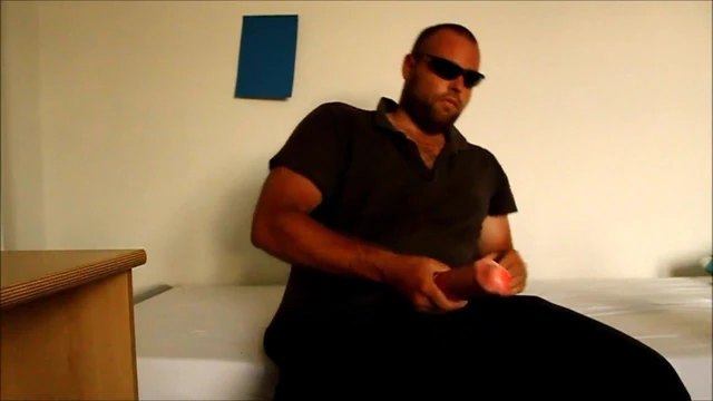 J-Art 12 inch cock dildo jerk off on the bed with condom