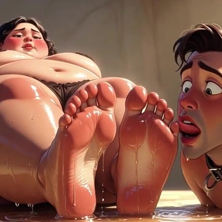 Sweaty Feet Domination - Skinny Man Licking Obese Womans Feet