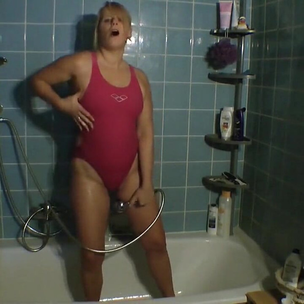 With Pink Swimsuit in the Shower