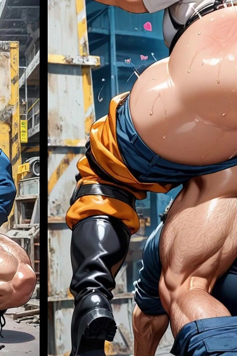 Chubby, Pregnant Trans Man Getting Fucked by His Construction Coworkers. Bara Hentai Animation.