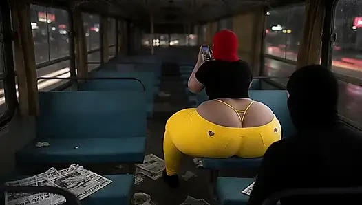 Big Ass Girl in Tight Yellow Leggings Waiting for the Bus