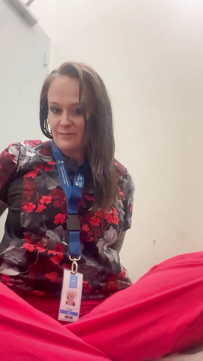 Naughty nurse squirts in public bathroom on break