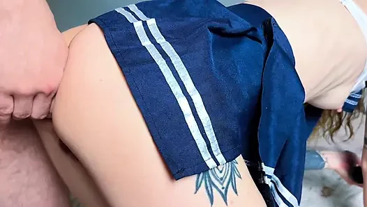 Naughty schoolgirl gets a dick in her tight ass