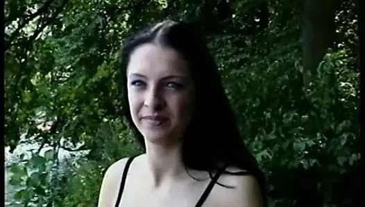 Brunette cutie gaping pussy at casting