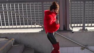 Walking in red boots