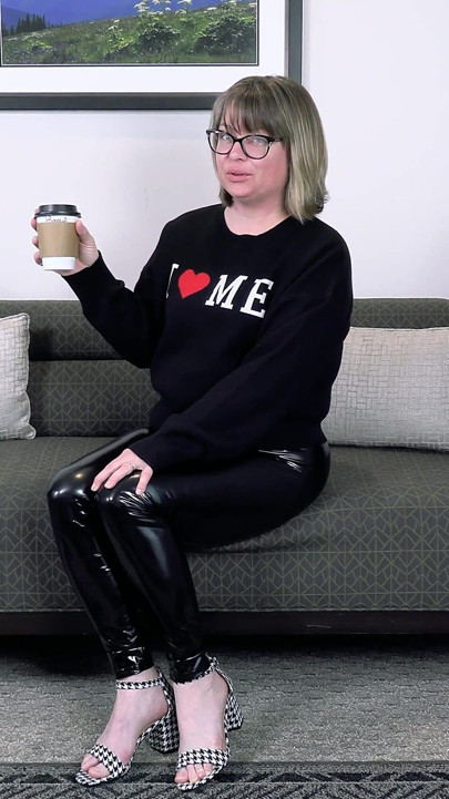 Sexy MILF Sucks Dick in Latex Leggings and Gets Slapped