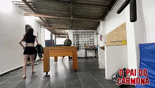 playing billiards leaving Bad Melli naked
