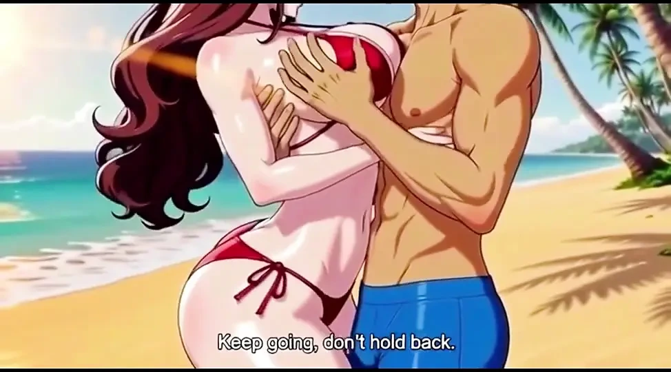 Beautiful woman on beach seduced by a hot guy