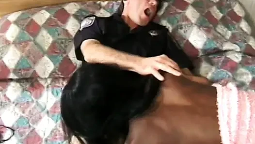 Horny Chocolate Whore Gets Her Wet Pussy and Ass Filled with Policeman's Cock