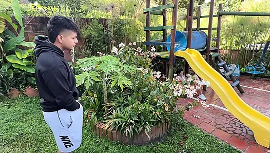 My House Gardener Sees Me Masturbating and Gets Horny, so I Decide to Please Him by Letting Me Put His Huge Cock in.