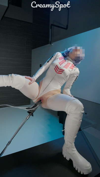 the Fuck Machine Makes This Silver-Haired Babe in Bodysuit Shake