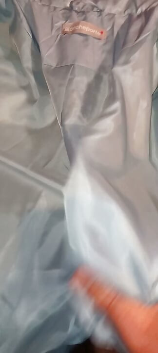 Fucking the lining of her blue puffercoat