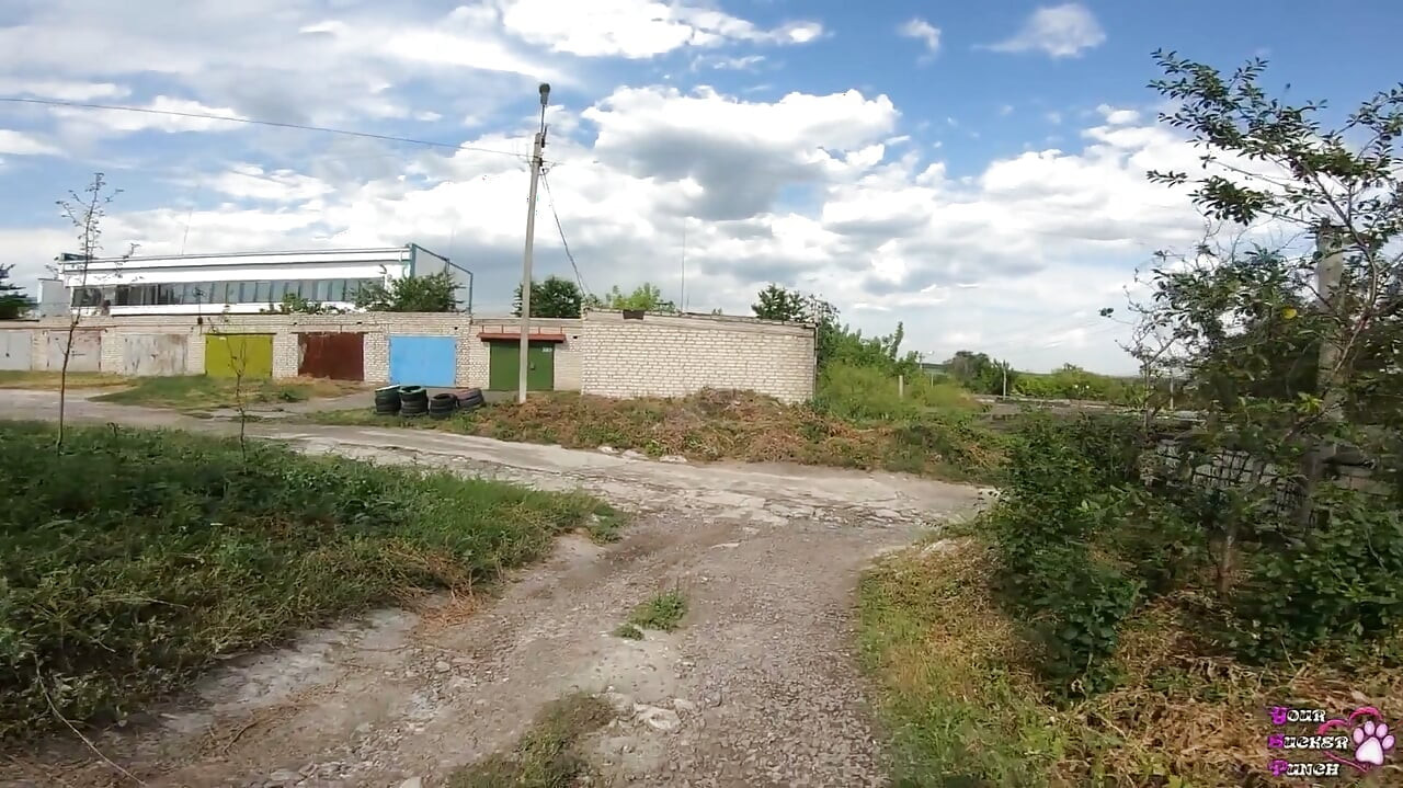 Public Cum Swallow Behind Garages During the Walk - POV