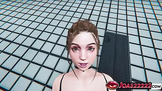 3D анимация горячей девушки Star Yuuki в публичном туалете, интенсивная стимуляция места G точкой крупным планом, за которым следуют лизание киски