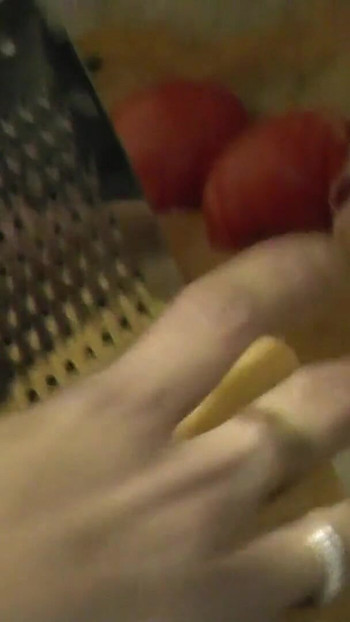 Powerful moment from "Sexy MILF continues cooking in kitchen naked without panties and bra in red transparent negligee. Big"