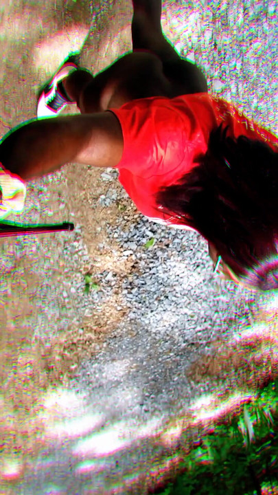 Memorable moment from "Ebony trans letting it hang and swang on a sunny Day."