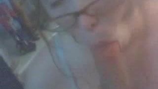 Pretty Nerd gives a POV Blowjob With Cum On Her Face