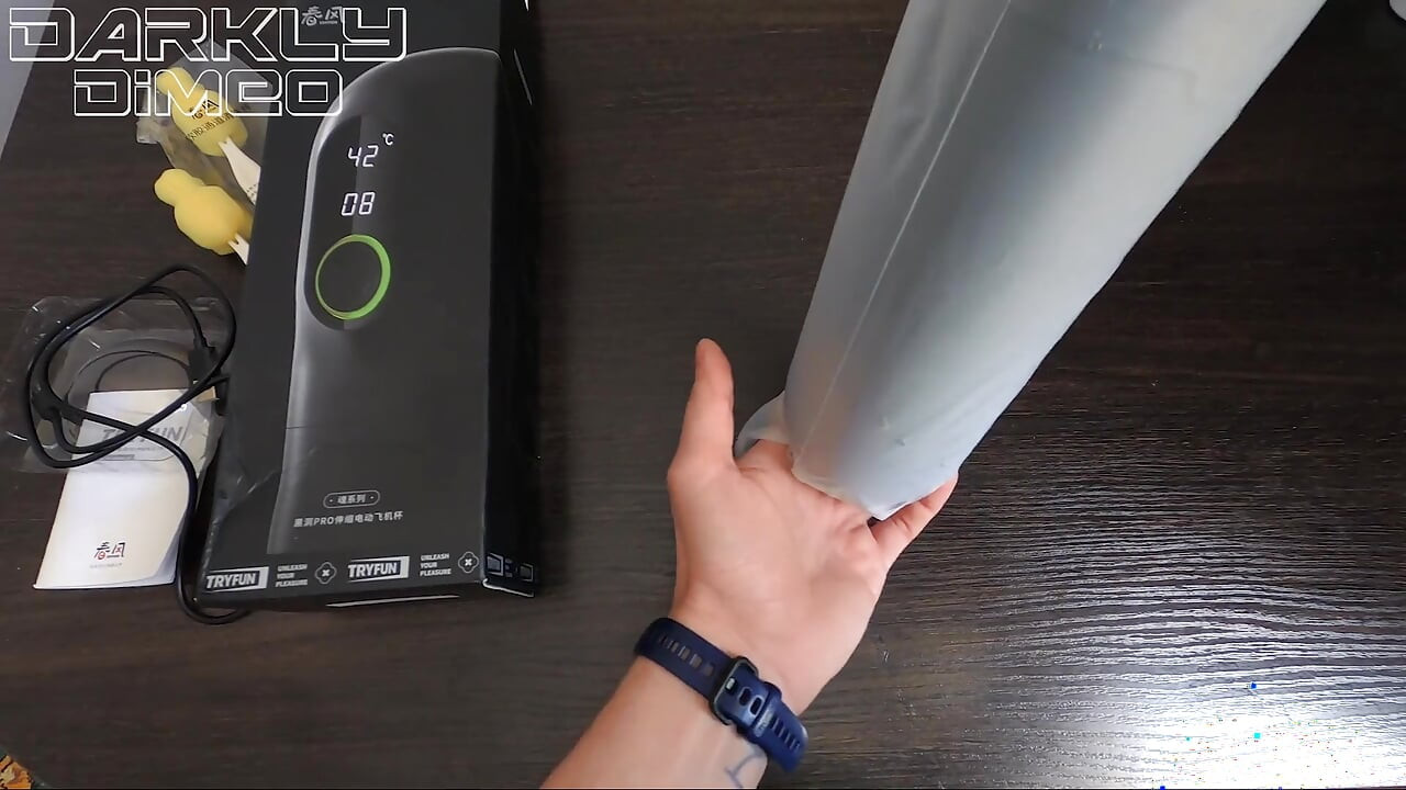 Horny guy uses an automasturbator, moaning heavily, experiencing the best orgasm of his life, unboxing the Tryfun toy