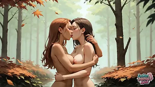 Two Sexy Lesbians with Flowing Blue and Crimson Hair Vigorously Smooch in This Warm Girl/girl Porn!