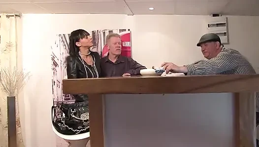 Sexy brunette slut fucks horny old white man
